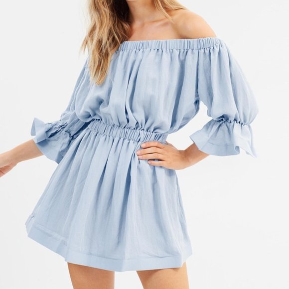 Toby Heart Ginger Dresses & Skirts - NWT Blue Off the Shoulder Bell Sleeve Dress